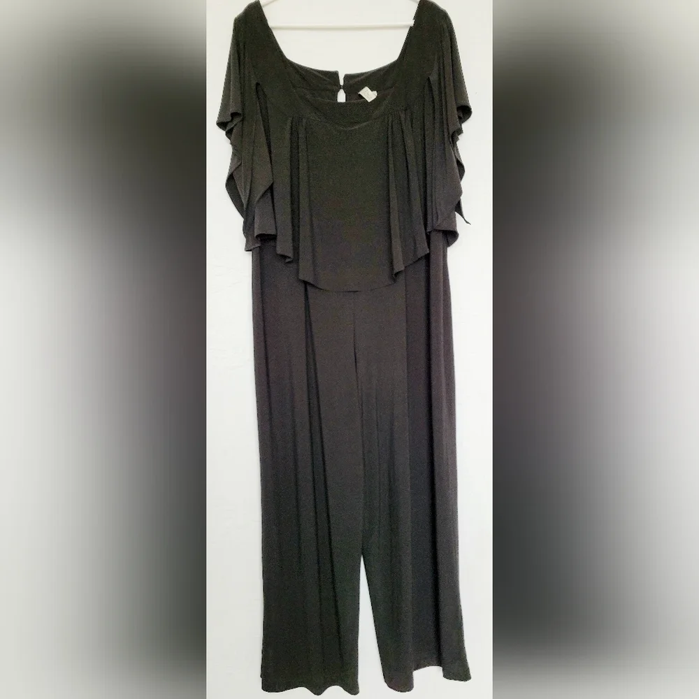 Emma & Michelle Plus Size Jumpsuit Stretch Pull On Flutter Sleeves Black 3X - Picture 3 of 16